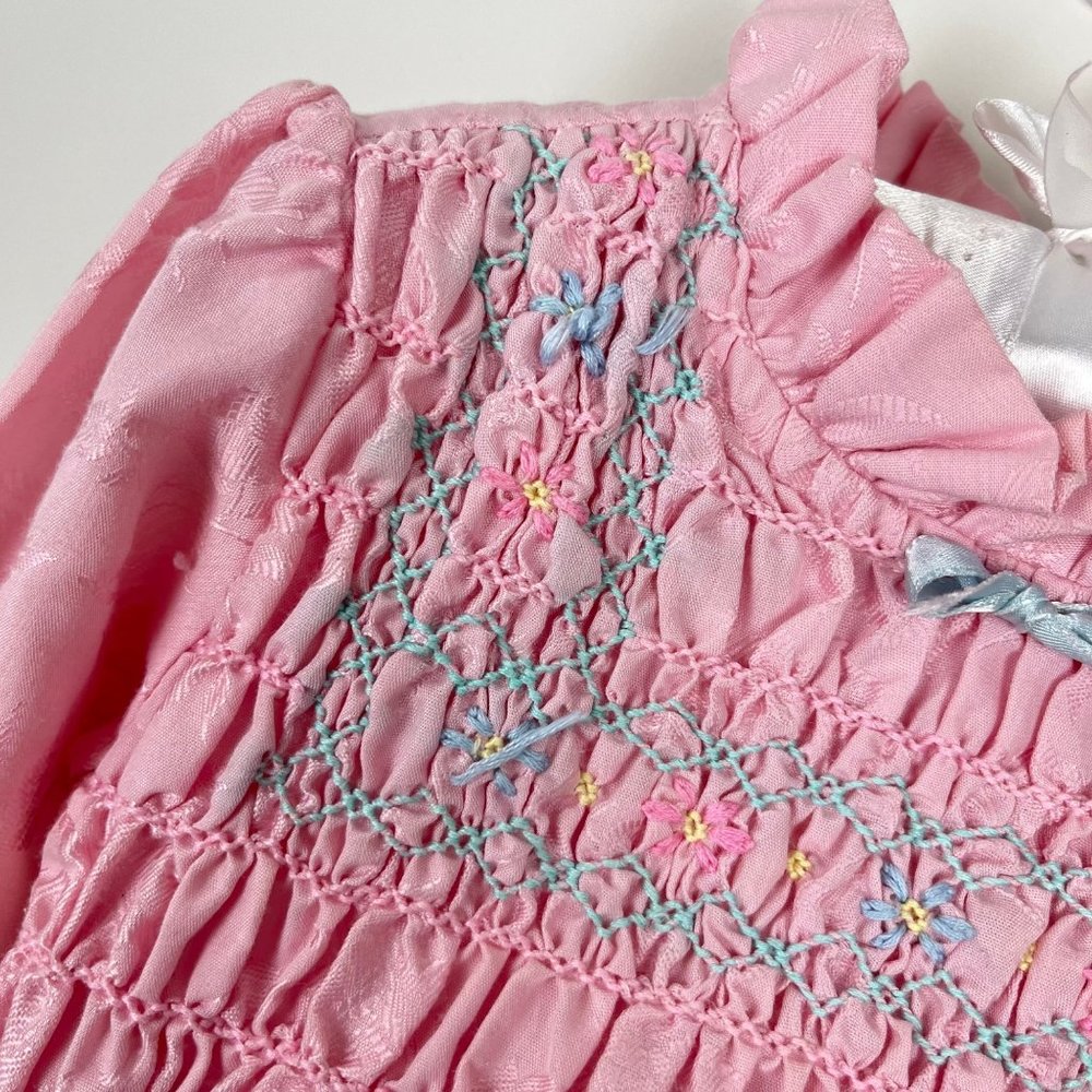 Vintage Polly Flinders Smocked Pink Dress 4T - Picture 3 of 11